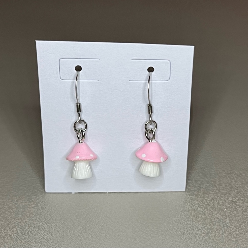 Mushroom Charm Earrings - Stainless Steel - Nickel Free